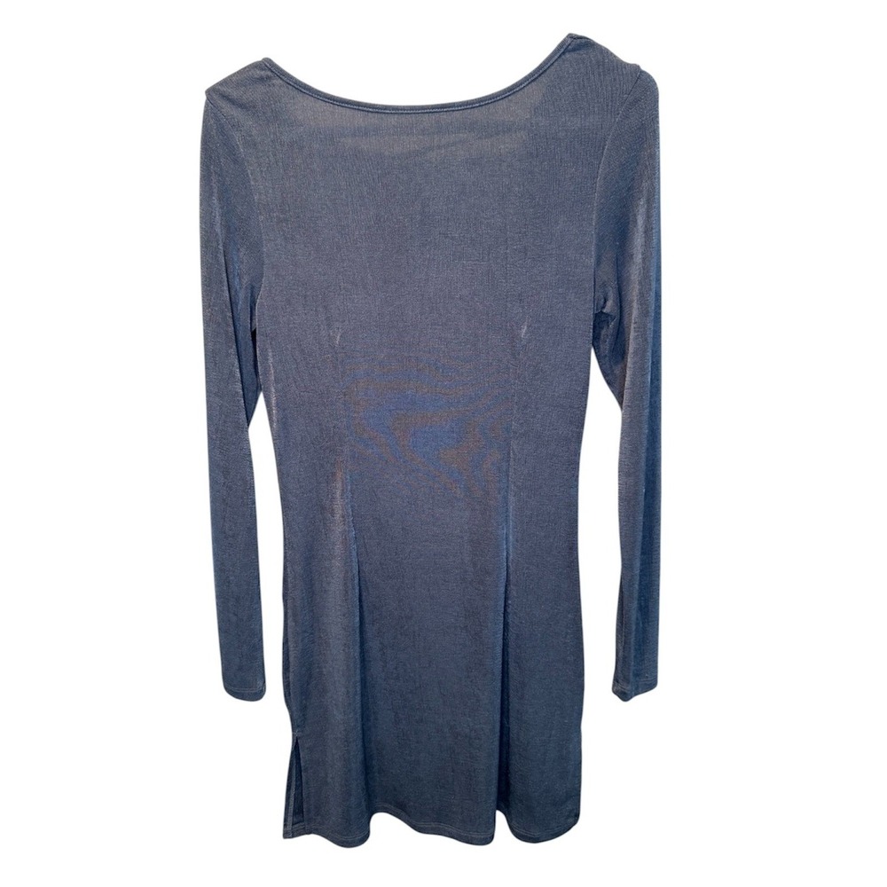 Lioness Blue Metallic Open Back Long Sleeve Mini Dress Bodycon Tie Back M